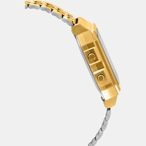 Vintage Unisex Quartz Gold Dial Digital Stainless Steel Watch D134