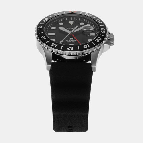 Fossil Blue GMT Men Quartz Black Dial Analog Silicone Watch FS6036