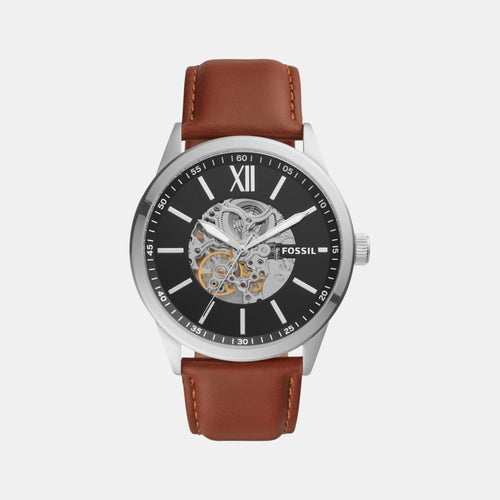 Flynn Men Automatic Black Dial Analog Leather Watch BQ2386