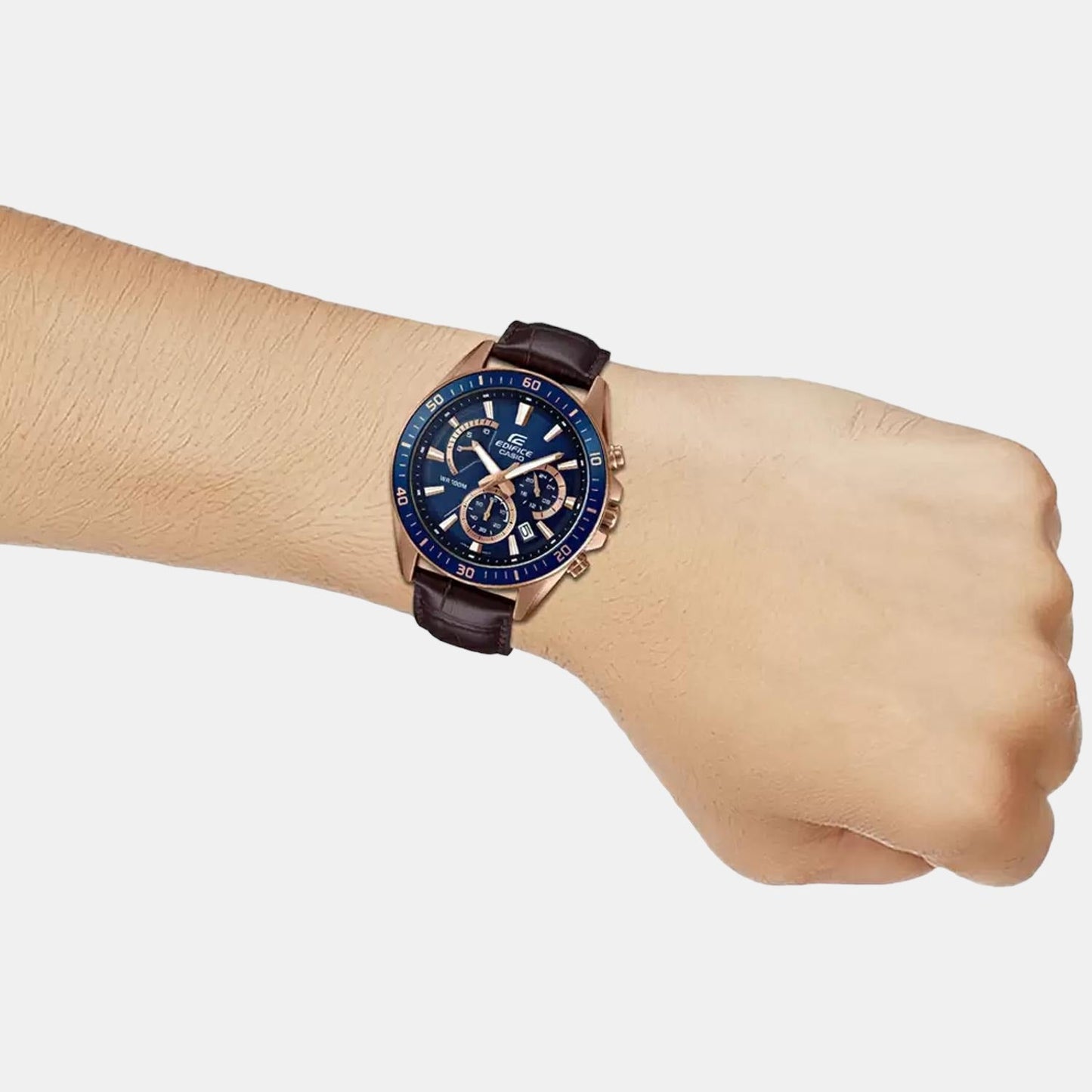 Edifice Men Quartz Blue Dial Chronograph Leather Watch EX358