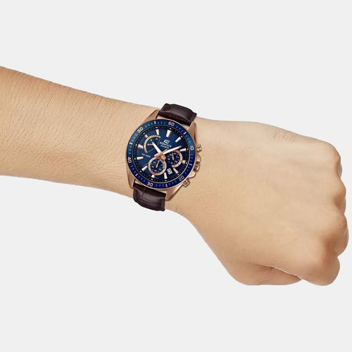 Edifice Men Quartz Blue Dial Chronograph Leather Watch EX358