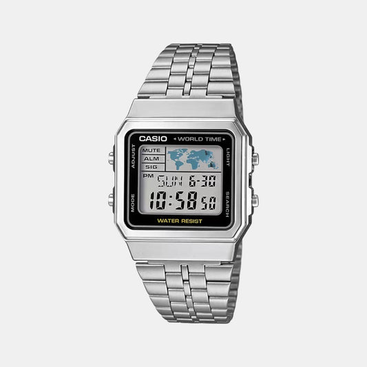 Vintage Unisex Quartz Black Dial Digital Stainless Steel Watch D133