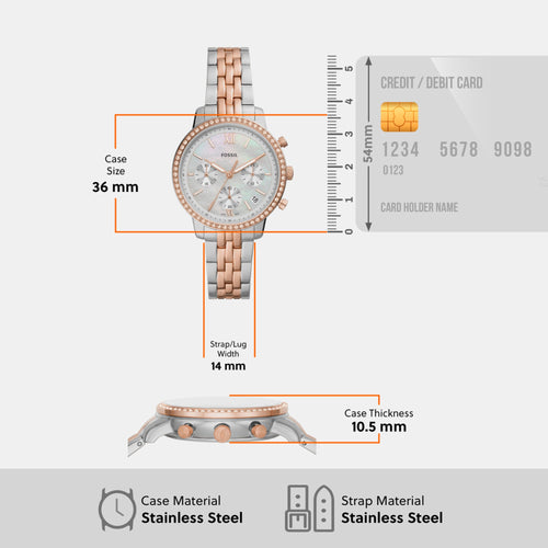 Neutra Women Quartz Mother Of Pearl Dial Chronograph Stainless Steel Watch ES5279