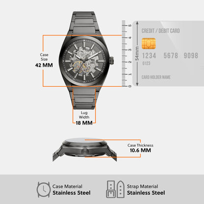 Everett Men Automatic Grey Dial Analog Stainless Steel Watch ME3206