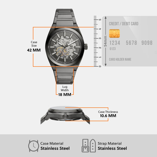 Everett Men Automatic Grey Dial Analog Stainless Steel Watch ME3206