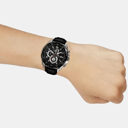 Edifice Men Quartz Black Dial Chronograph Leather Watch EX193