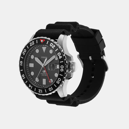Fossil Blue GMT Men Quartz Black Dial Analog Silicone Watch FS6036