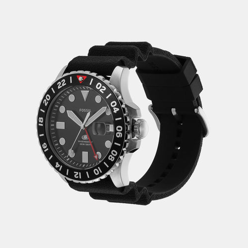 Fossil Blue GMT Men Quartz Black Dial Analog Silicone Watch FS6036