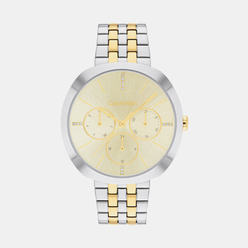 Women Quartz Champagne Dial Analog Stainless Steel Watch 25200418