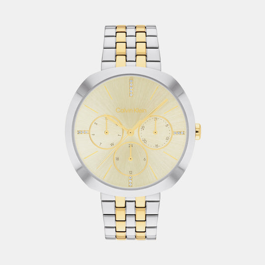 Women Quartz Champagne Dial Analog Stainless Steel Watch 25200418