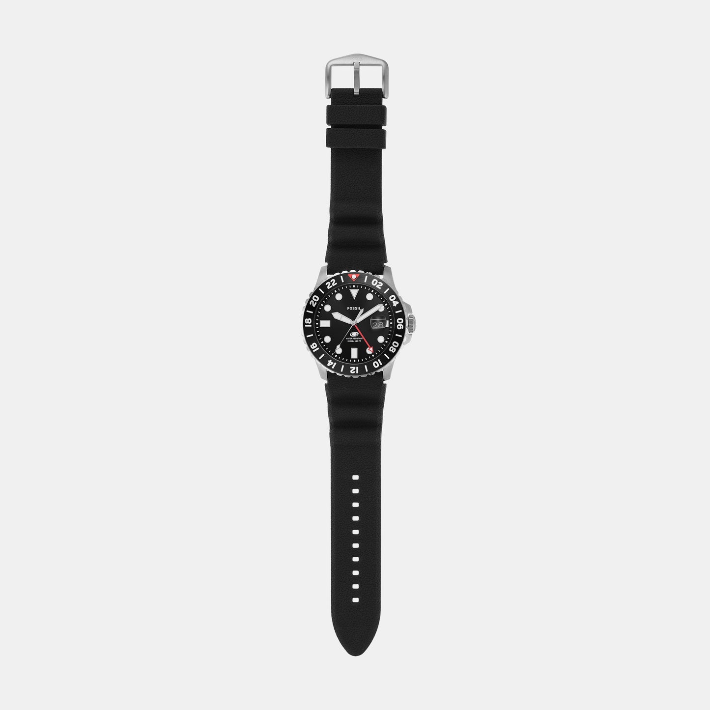 Fossil Blue GMT Men Quartz Black Dial Analog Silicone Watch FS6036