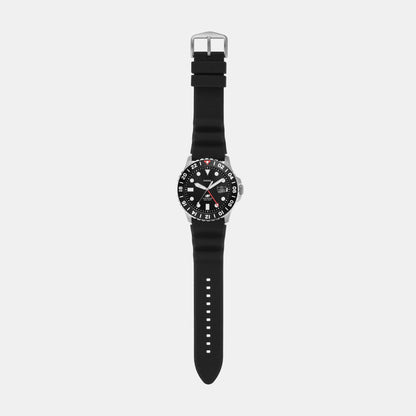 Fossil Blue GMT Men Quartz Black Dial Analog Silicone Watch FS6036