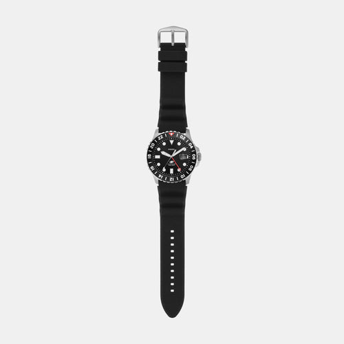 Fossil Blue GMT Men Quartz Black Dial Analog Silicone Watch FS6036