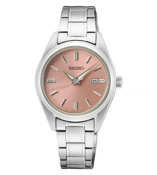 Seiko Dress Women Quartz Pink Dial Analog Stainless Steel Watch SUR529P1