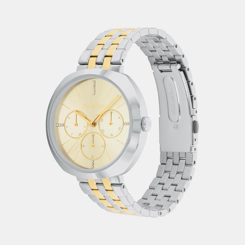 Women Quartz Champagne Dial Analog Stainless Steel Watch 25200418