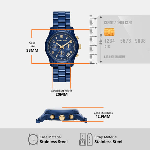 Runway Women Quartz Blue Dial Chronograph Stainless Steel Watch MK7332