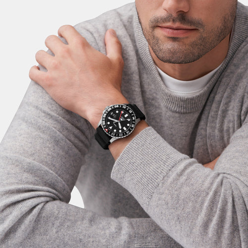 Fossil Blue GMT Men Quartz Black Dial Analog Silicone Watch FS6036