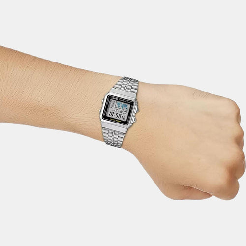 Vintage Unisex Quartz Black Dial Digital Stainless Steel Watch D133
