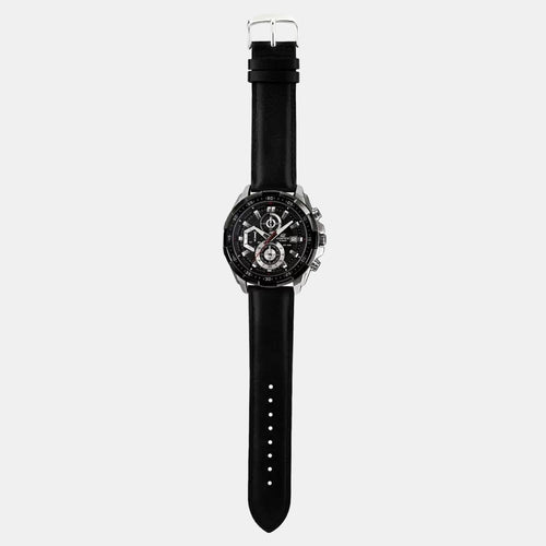 Edifice Men Quartz Black Dial Chronograph Leather Watch EX193
