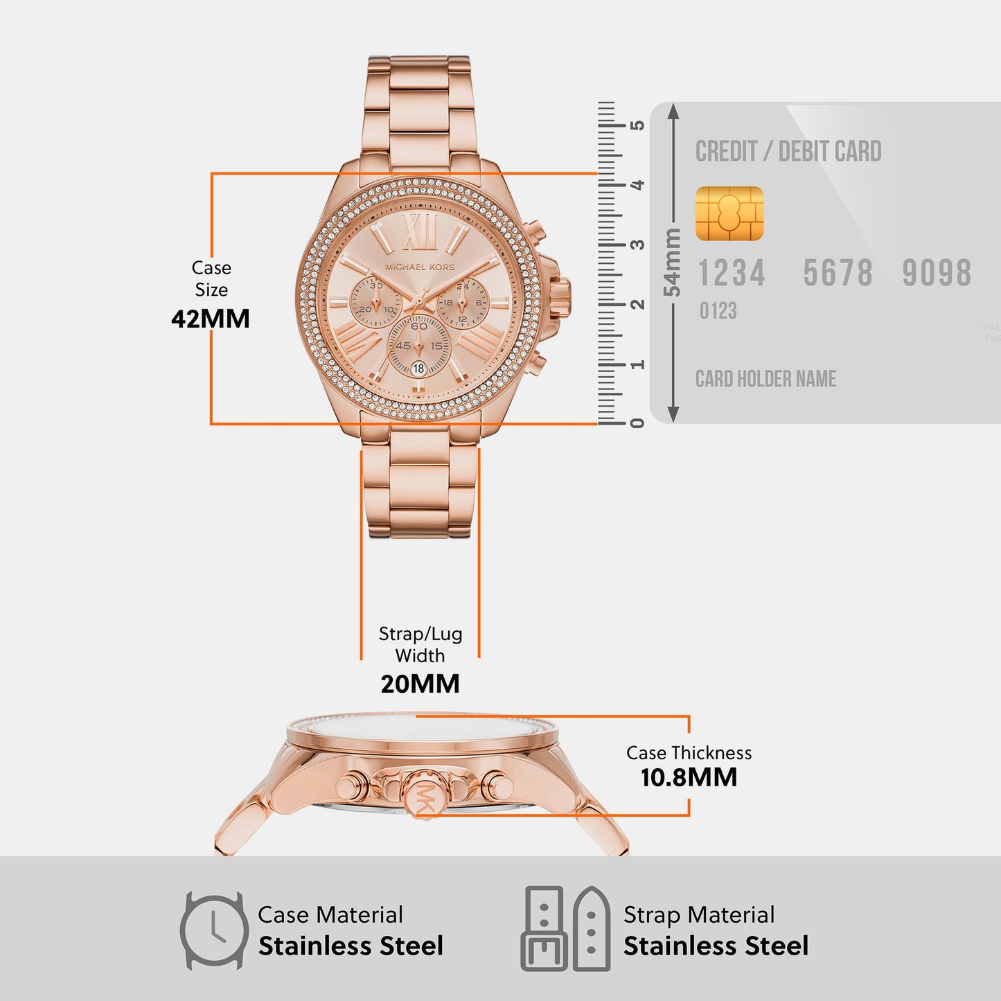 Wren Women Quartz Pink Dial Chronograph Stainless Steel Watch MK7430
