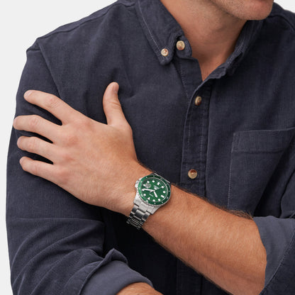 Fossil Blue Dive Men Quartz Green Dial Analog Stainless Steel Watch FS6033