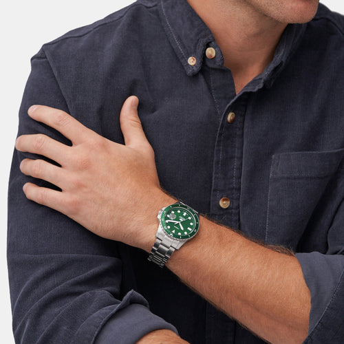 Fossil Blue Dive Men Quartz Green Dial Analog Stainless Steel Watch FS6033
