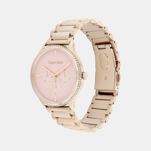 Ck Dress Women Quartz Pink Dial Multi-Function Stainless Steel Watch 25200370