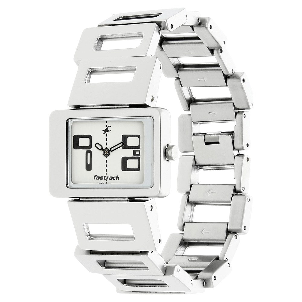Fastrack Quartz Analog White Dial Metal Strap Watch for Girls NR2404SM01