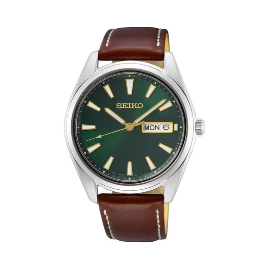 Seiko Dress Men Quartz Green Dial Analog Leather Watch SUR449P1