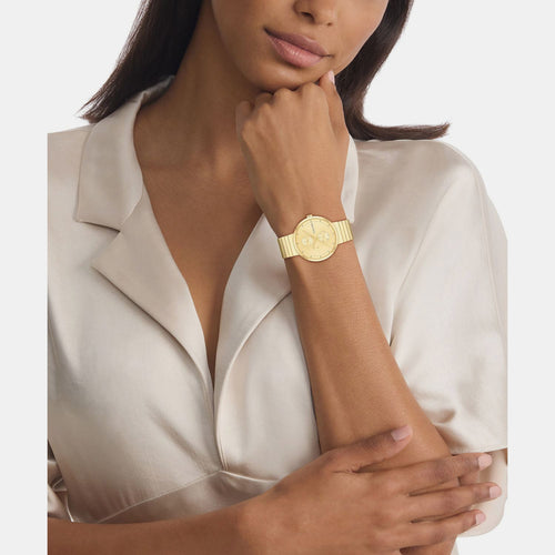 Create Women Quartz Gold Dial Multi-Function Stainless Steel Watch 25100030
