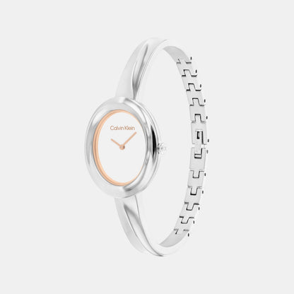 Women Quartz White Dial Analog Stainless Steel Watch 25100055