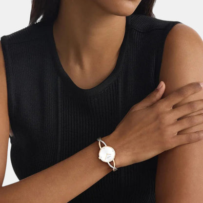 Sculpted Embrace Women Quartz Silver Dial Analog Stainless Steel Watch 25100060