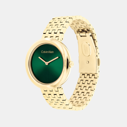 Twisted Bezel Women Quartz Green Dial Analog Stainless Steel Watch 25100066