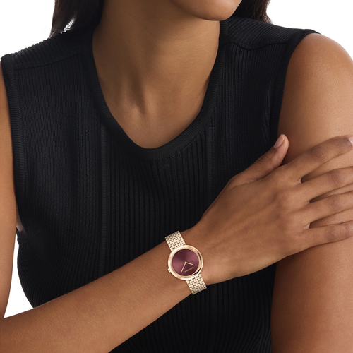 Twisted Bezel Women Quartz Purple Dial Analog Stainless Steel Watch 25100067