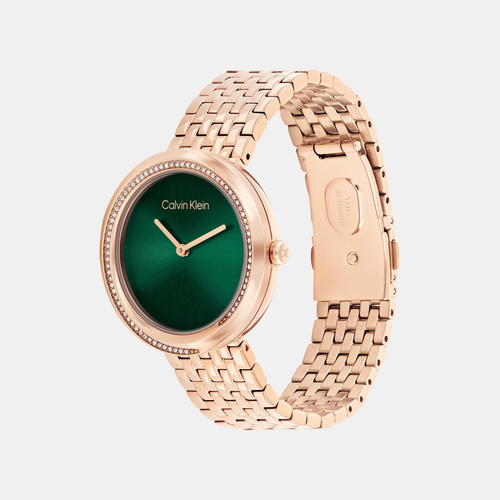 Twisted Bezel Women Quartz Green Dial Analog Stainless Steel Watch 25100068