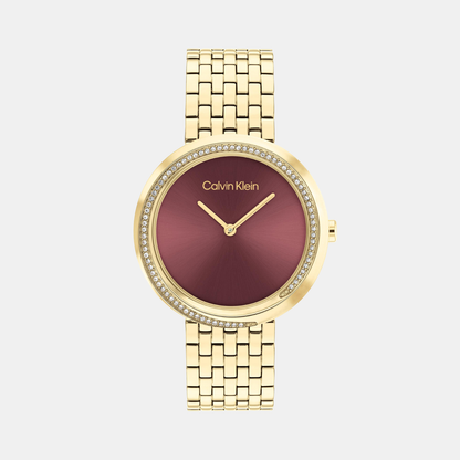 Twisted Bezel Women Quartz Maroon Dial Analog Stainless Steel Watch 25100069