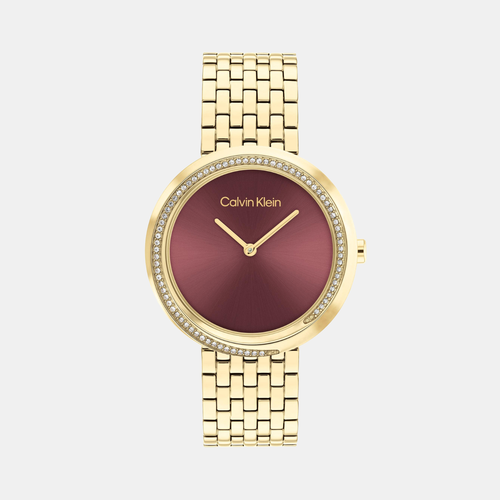Twisted Bezel Women Quartz Maroon Dial Analog Stainless Steel Watch 25100069