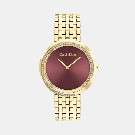 Twisted Bezel Women Quartz Maroon Dial Analog Stainless Steel Watch 25100069
