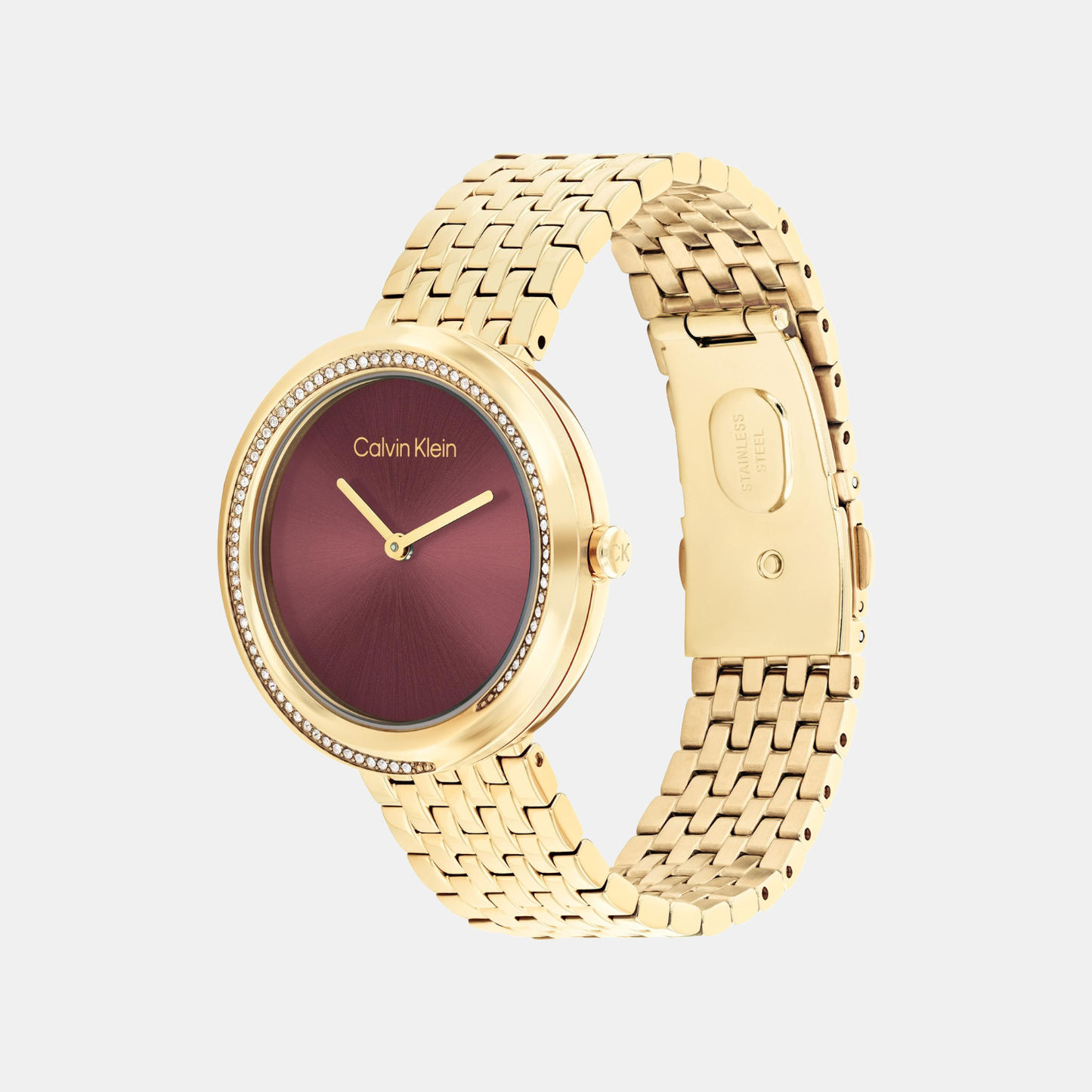 Twisted Bezel Women Quartz Maroon Dial Analog Stainless Steel Watch 25100069