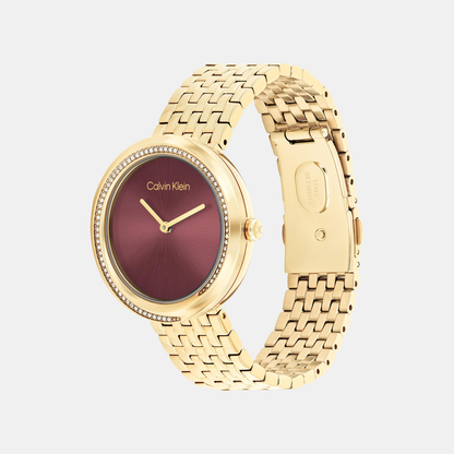 Twisted Bezel Women Quartz Maroon Dial Analog Stainless Steel Watch 25100069
