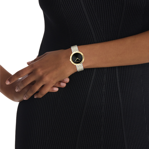 Twisted Bezel Women Quartz Black Dial Analog Stainless Steel Watch 25100071