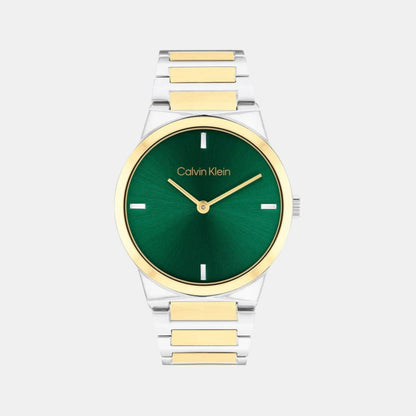 Ck Linear Elegance Women Quartz Green Dial Analog Stainless Steel Watch 25100087