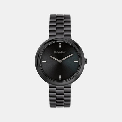 Twisted Bezel Women Quartz Black Dial Analog Stainless Steel Watch 25100096