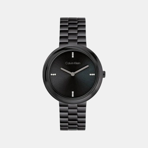 Twisted Bezel Women Quartz Black Dial Analog Stainless Steel Watch 25100096