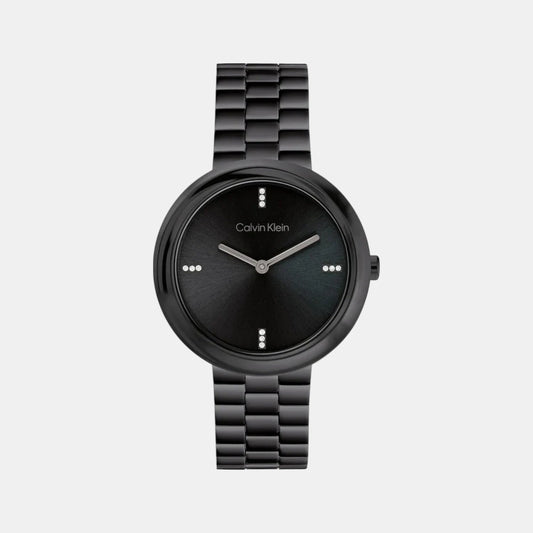 Twisted Bezel Women Quartz Black Dial Analog Stainless Steel Watch 25100096