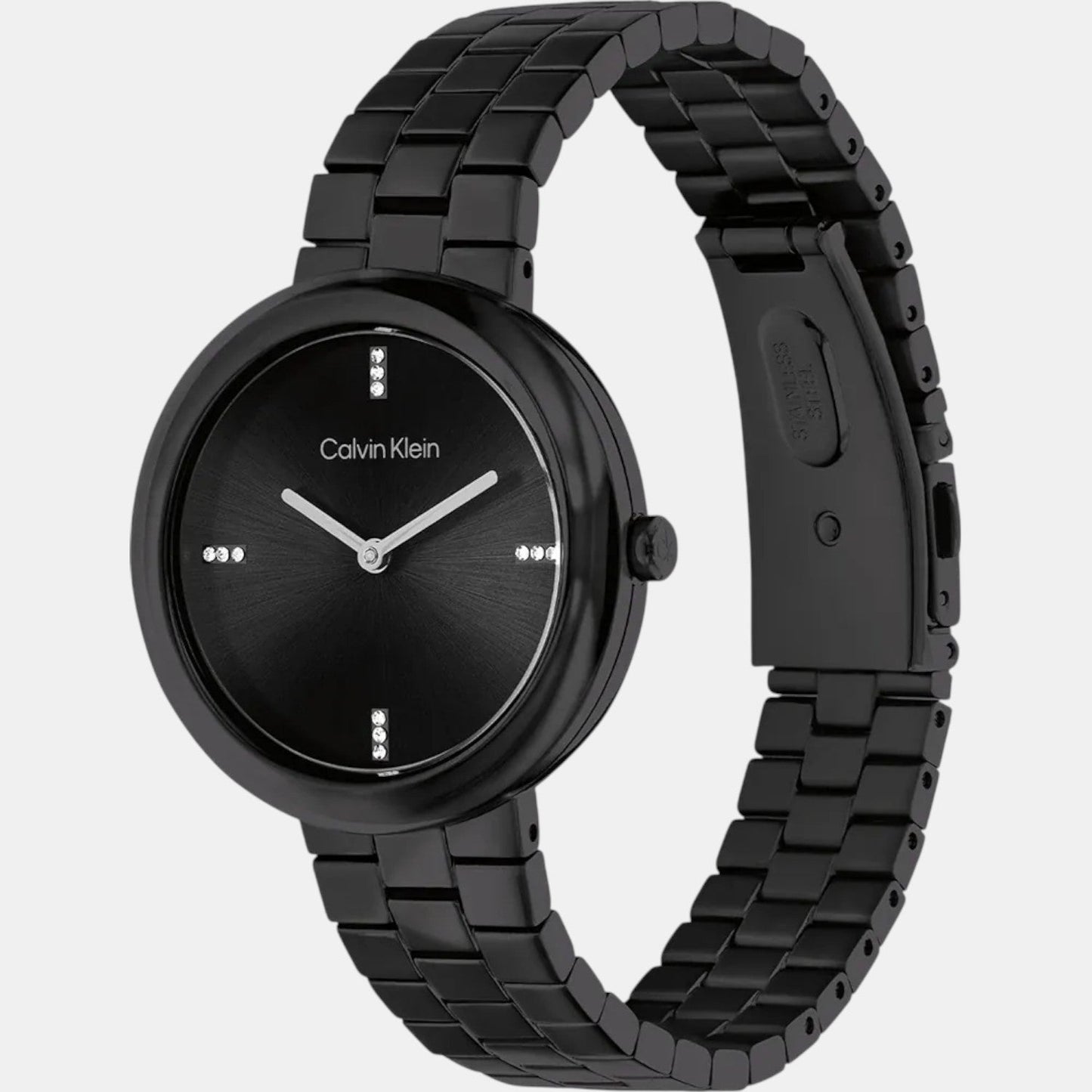 Twisted Bezel Women Quartz Black Dial Analog Stainless Steel Watch 25100096