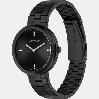 Twisted Bezel Women Quartz Black Dial Analog Stainless Steel Watch 25100096
