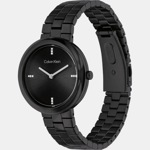 Twisted Bezel Women Quartz Black Dial Analog Stainless Steel Watch 25100096
