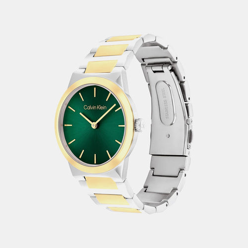 Ck Linear Elegance Women Quartz Green Dial Analog Stainless Steel Watch 25100114