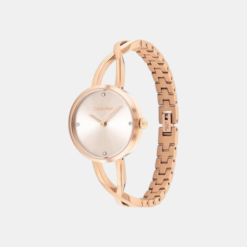 Sculpted Embrace Women Quartz Pink Dial Analog Stainless Steel Watch 25100116